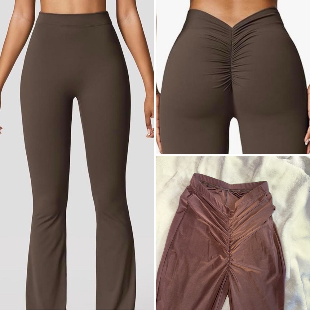 Nasty Gal Chocolate Brown Stretch Flared Pants with Ruched Back Detail